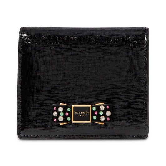 Morgan Bedazzled Bow Saffiano Leather Small Bifold Wallet