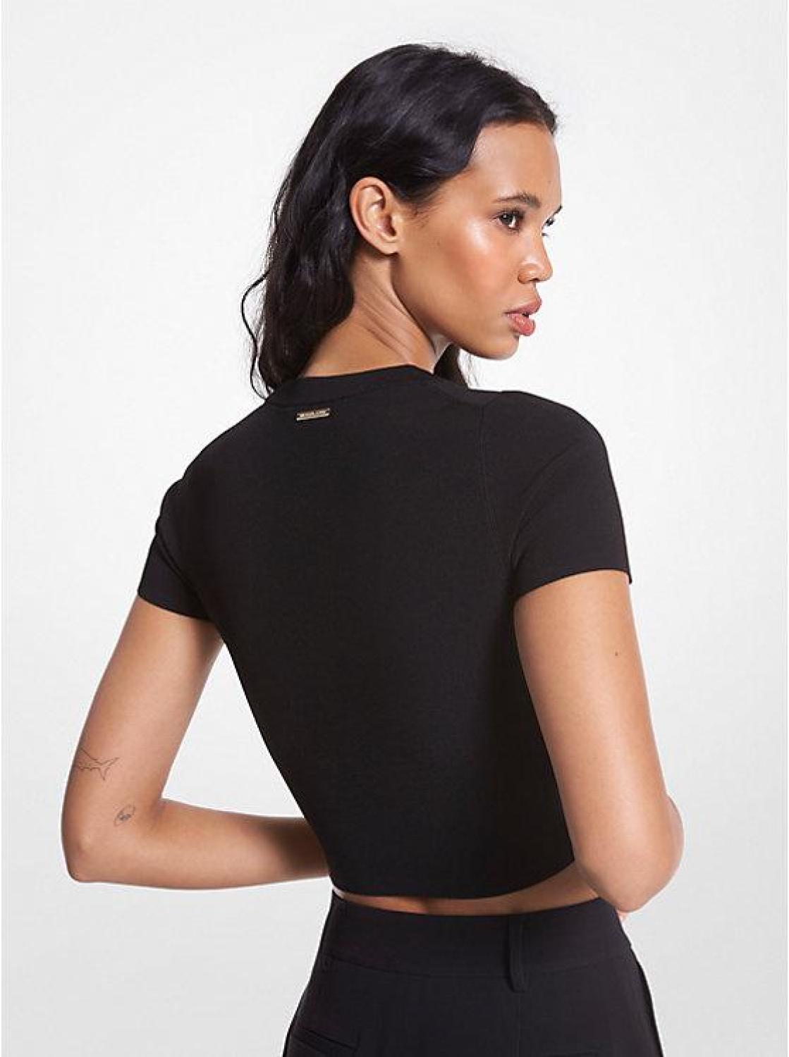 Ribbed Stretch Viscose Cropped T-Shirt