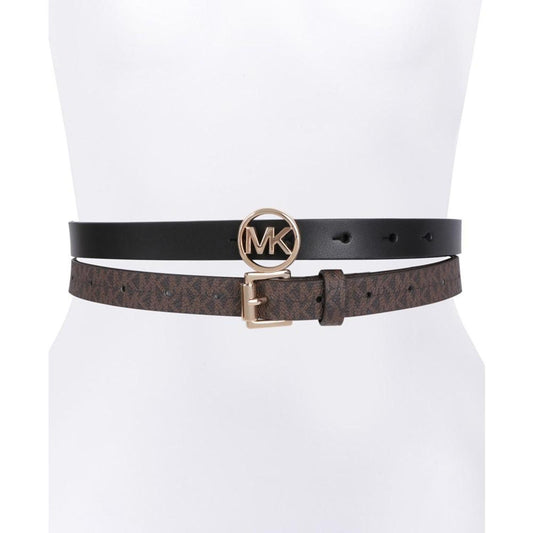 2-Pk. Smooth Leather & Logo-Print Belts