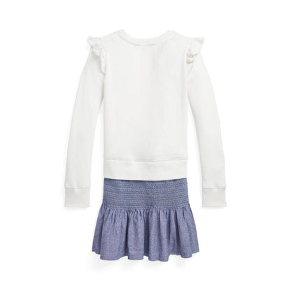 Chambray & Fleece Sweatshirt Dress (Big Kids)