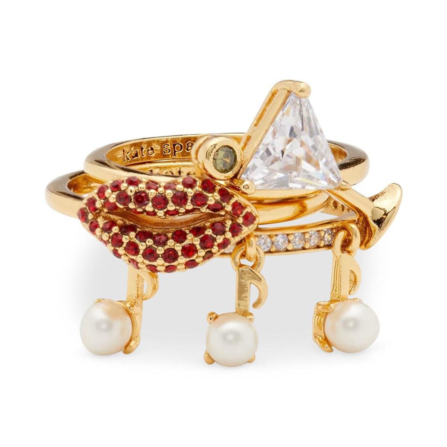 Gold-Tone 3-Pc. Set Crystal & Imitation Pearl Night-Out Motif Stack Rings