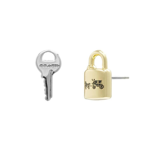 Two-Tone Signature Lock Key Stud Earrings