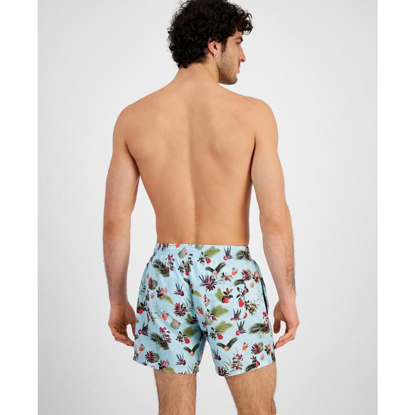 Men's 5" Piranha Tropical Print Drawstring Swim Trunks