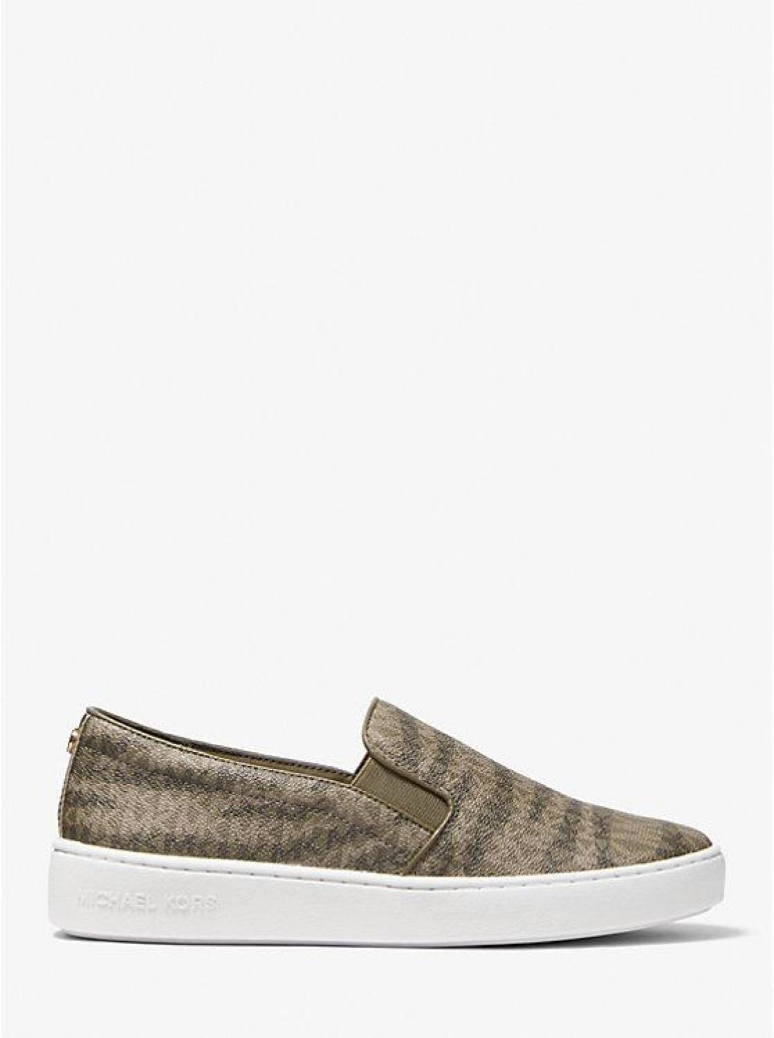 Keaton Animal Logo Print Leather Slip-On Sneaker