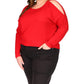 Plus Size Waffle Stud Cold-Shoulder Top