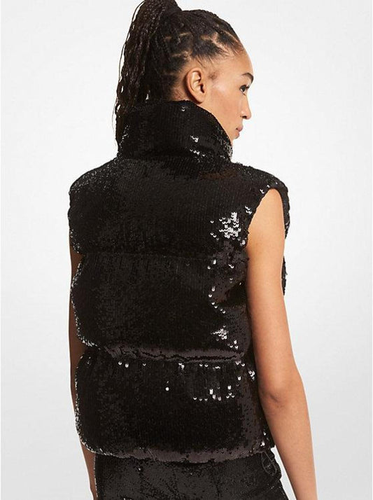 Sequined Ciré Quilted Puffer Vest