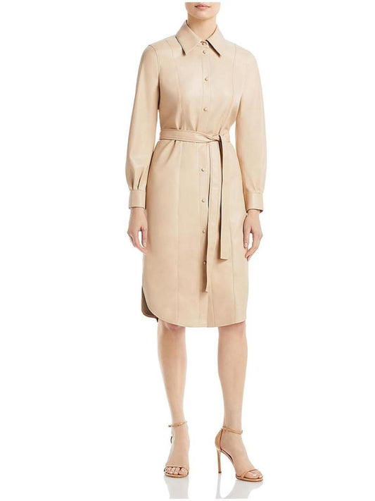 Womens Faux-Leather Mini Wrap Dress