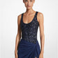 Sequined Stretch Tulle Scoop-Neck Bodysuit