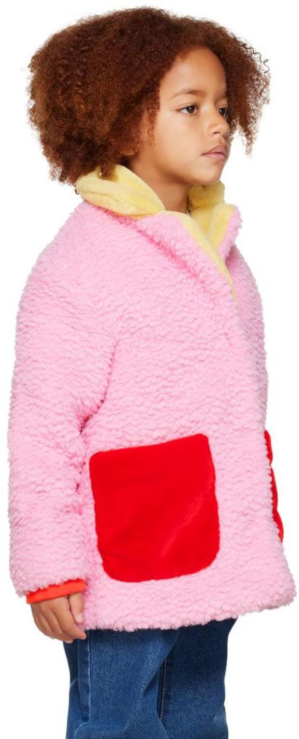 Kids Pink Embroidered Faux-Shearling Jacket