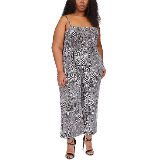 Plus Size Animal-Print Smocked Jumpsuit