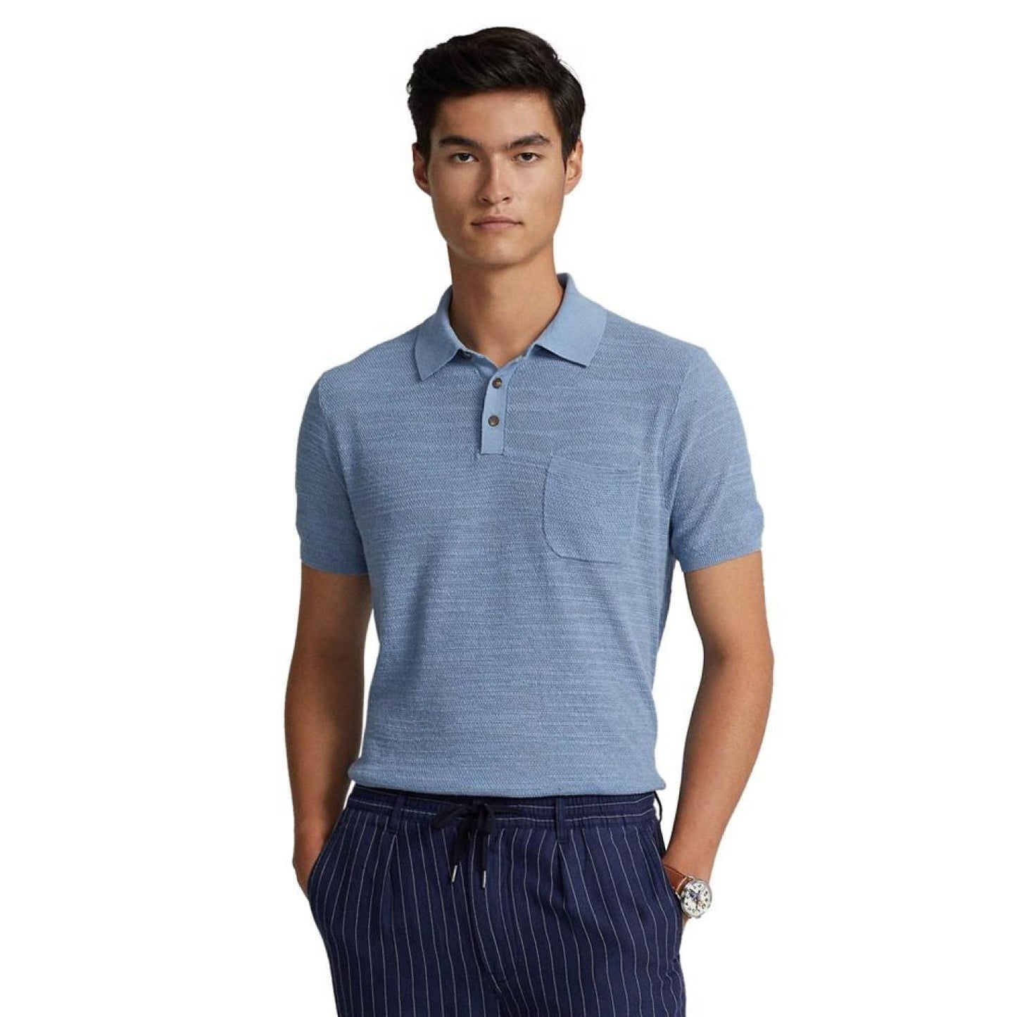 Men's Cotton-Linen Polo-Collar Sweater, Created for Macy's