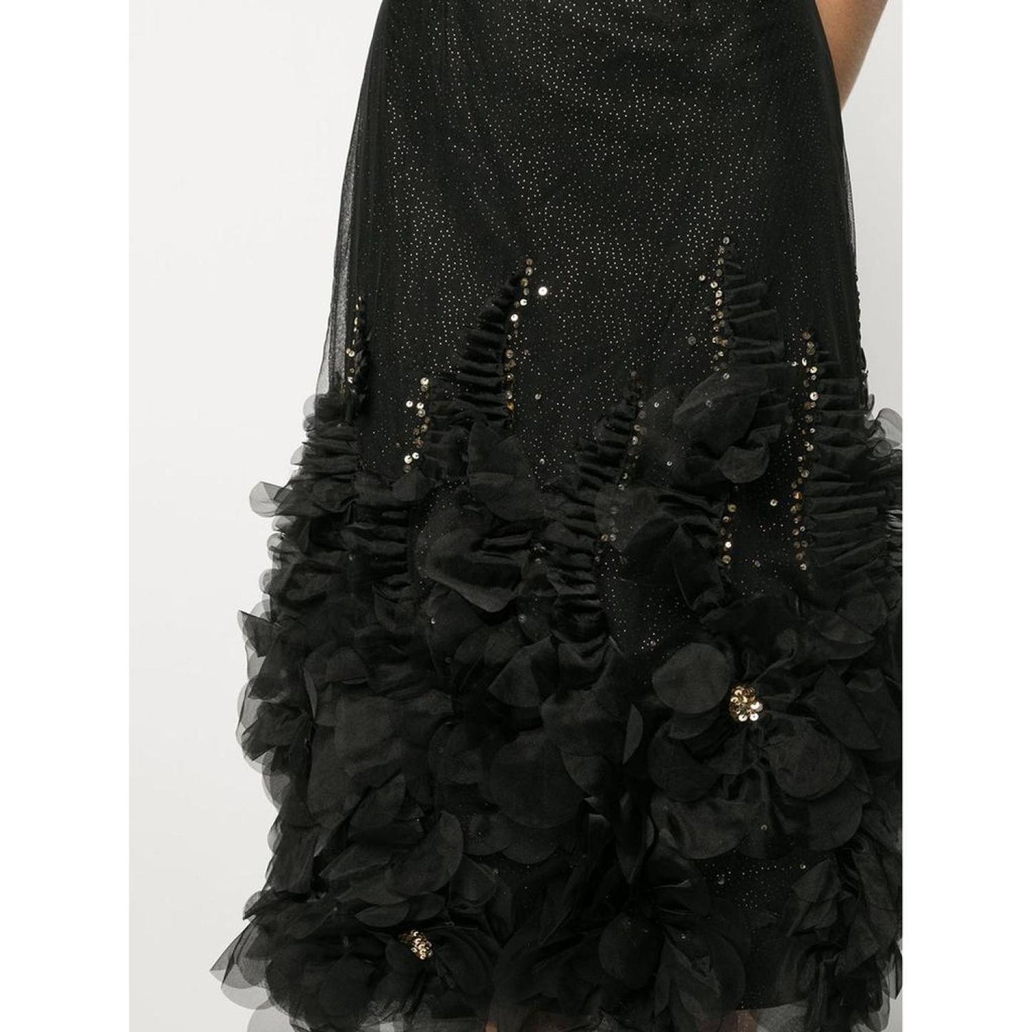 Strapless Glitter Tea-Length Tulle Gown