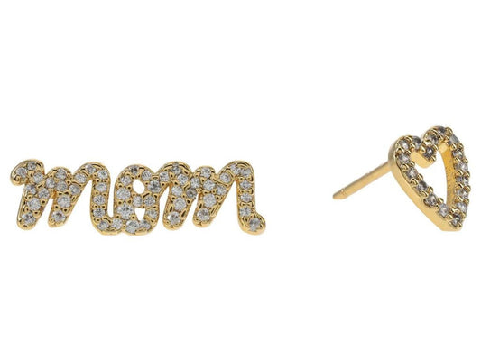 Love You, Mom Pave Asymmetrical Studs Earrings