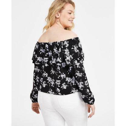 Women's Botanical-Print Off-the-Shoulder Top, P/XS-