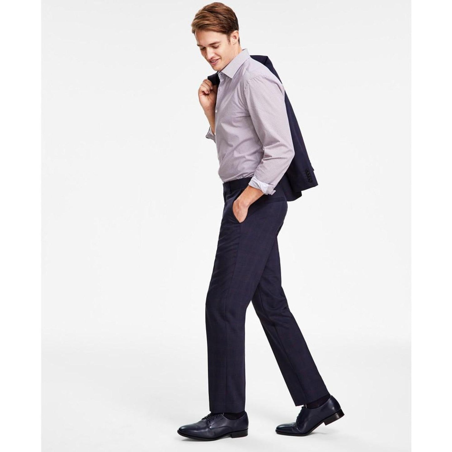 Men's Modern-Fit Wool Blend Check Suit Trousers