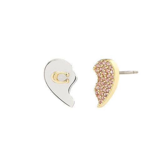 Faux Stone Signature Mismatched Heart Stud Earrings