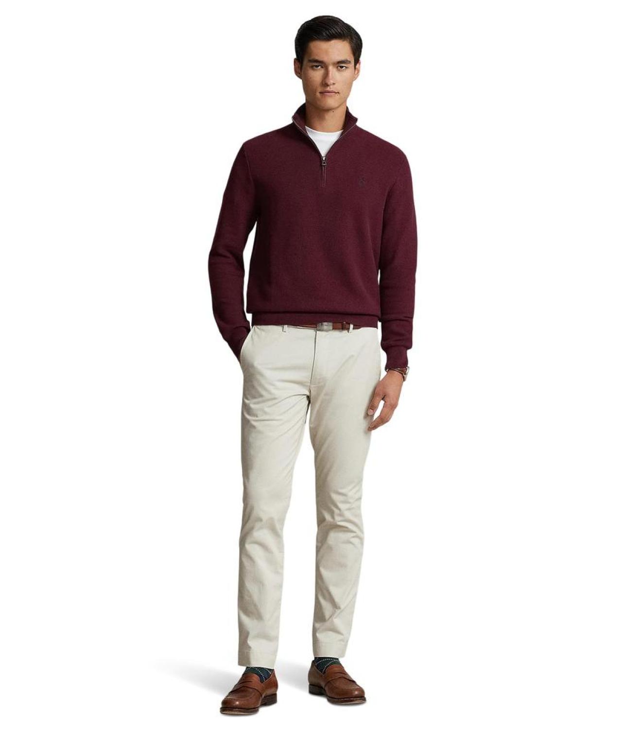 Mesh-Knit Cotton 1/4 Zip Sweater