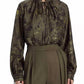 Ardenne Floral Print Silk Twill Blouse In Khaki