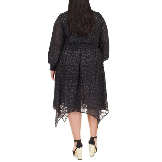 Plus Size Cheetah Jacquard Midi Dress