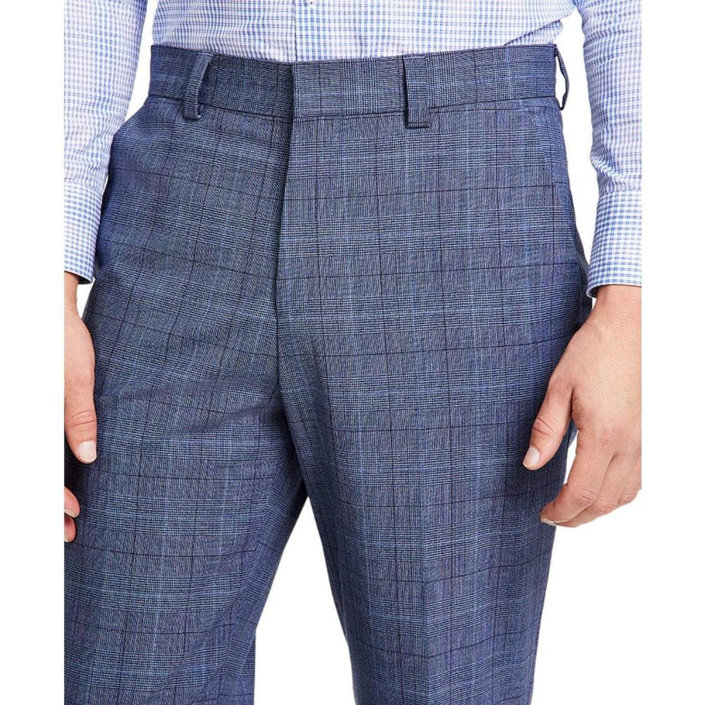 Men's Modern-Fit Plaid Wool Blend Suit Trousers