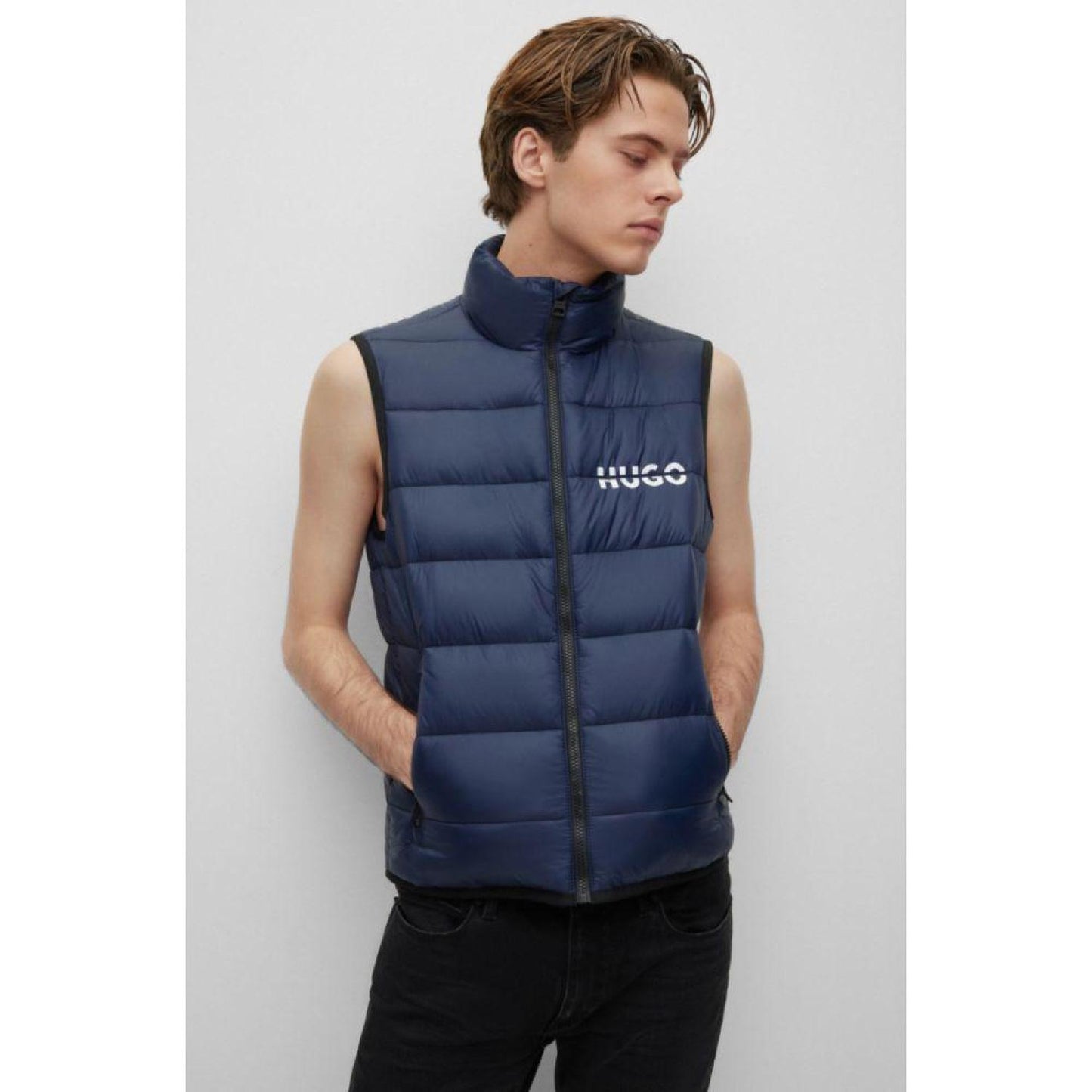 Slim-fit padded gilet with split logo