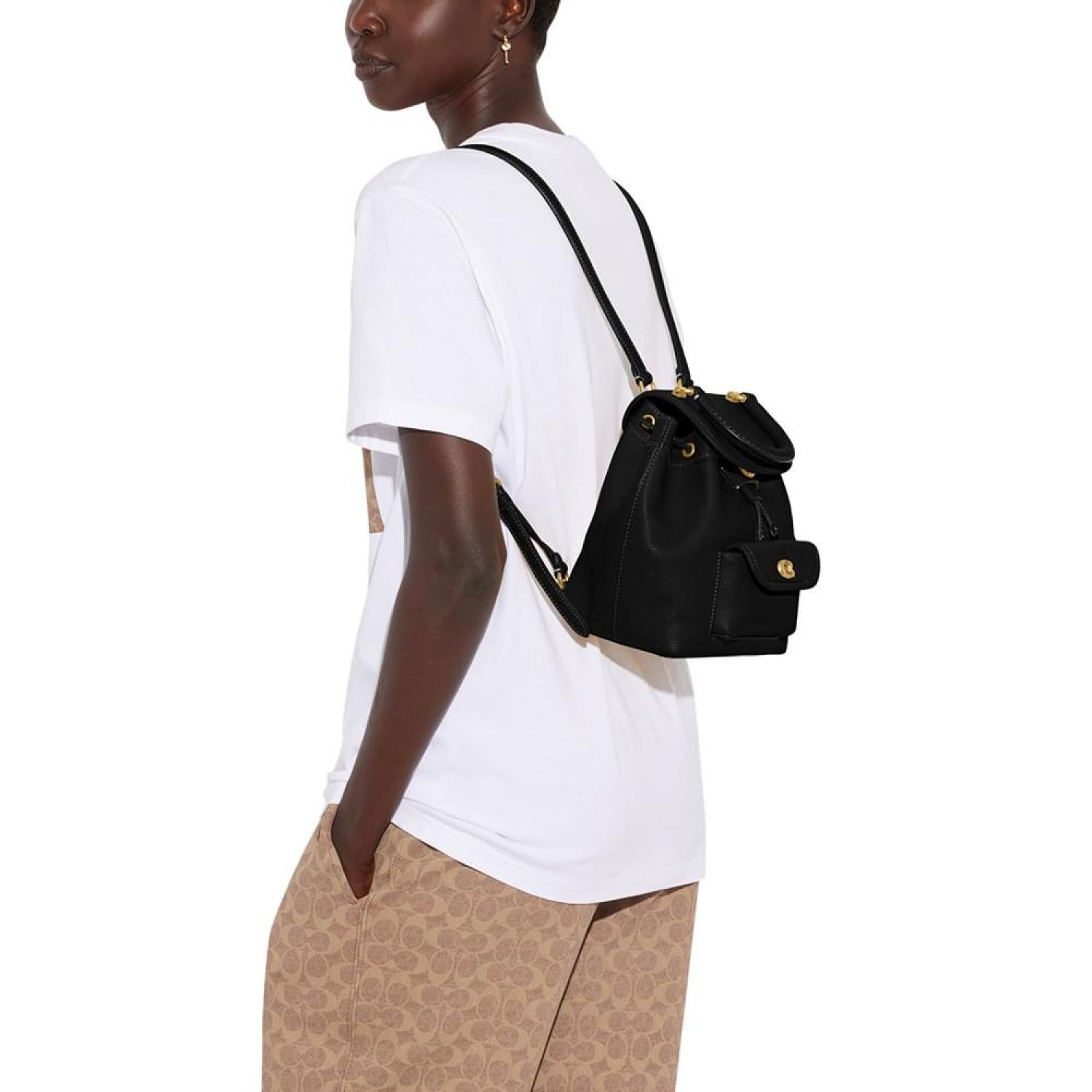 coach black leather mini pebble backpack Riya 21 Soft Pebble Leather Top Handle Backpack