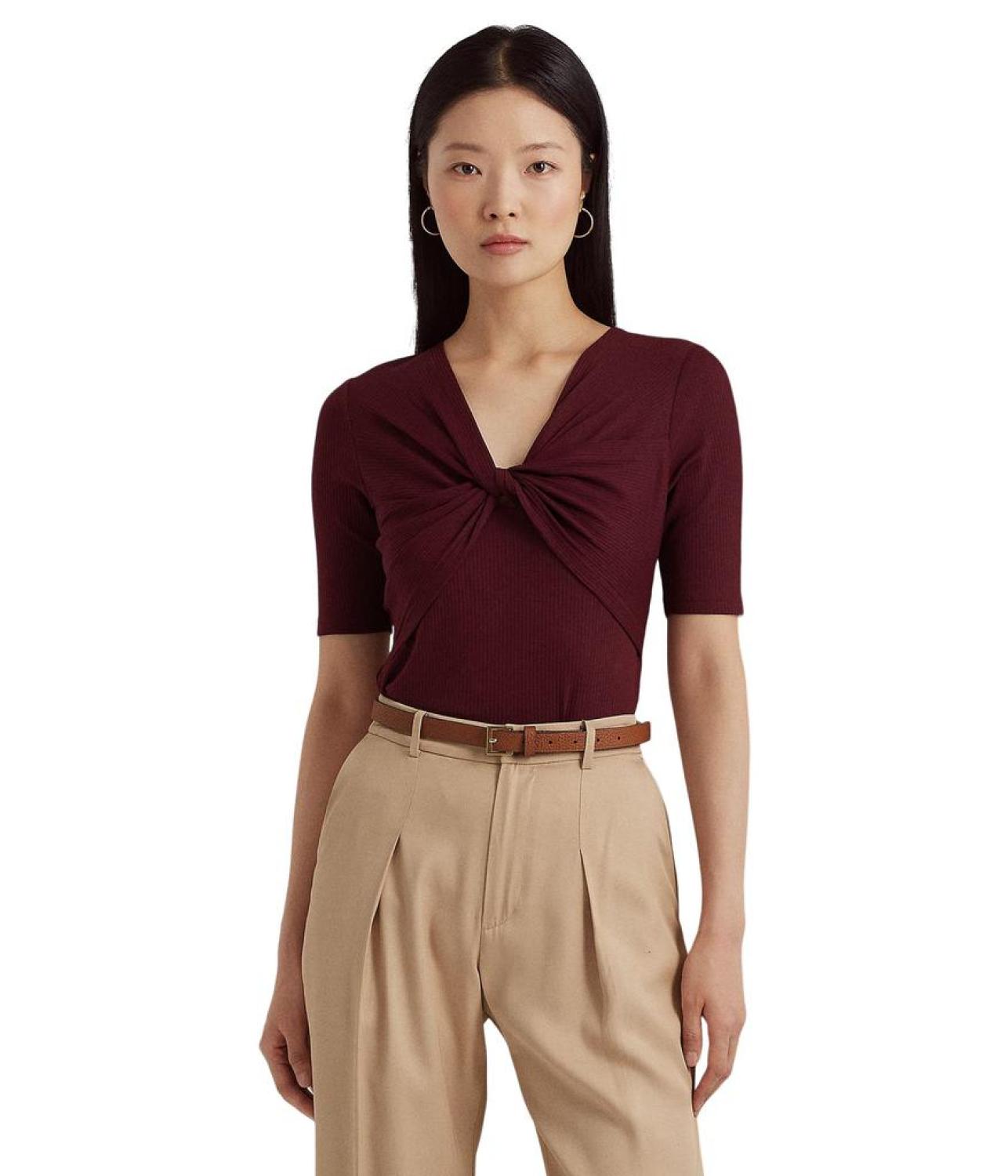 Twist-Front Rib-Knit Cotton-Blend Tee