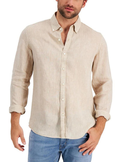 Mens Linen Slim Fit Button-Down Shirt