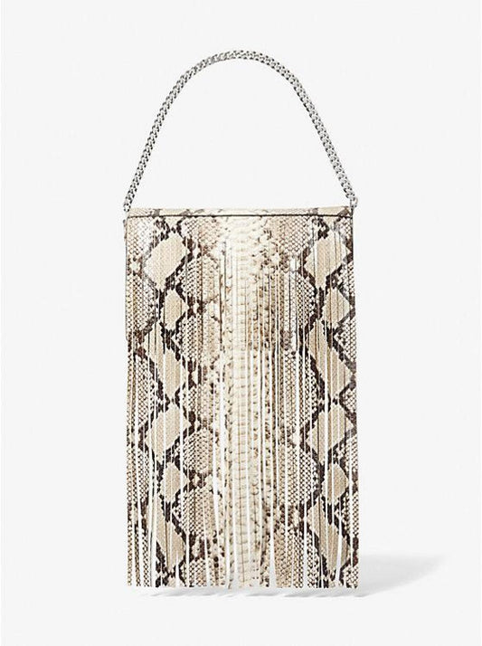 Ali Fringed Python Embossed Leather Clutch