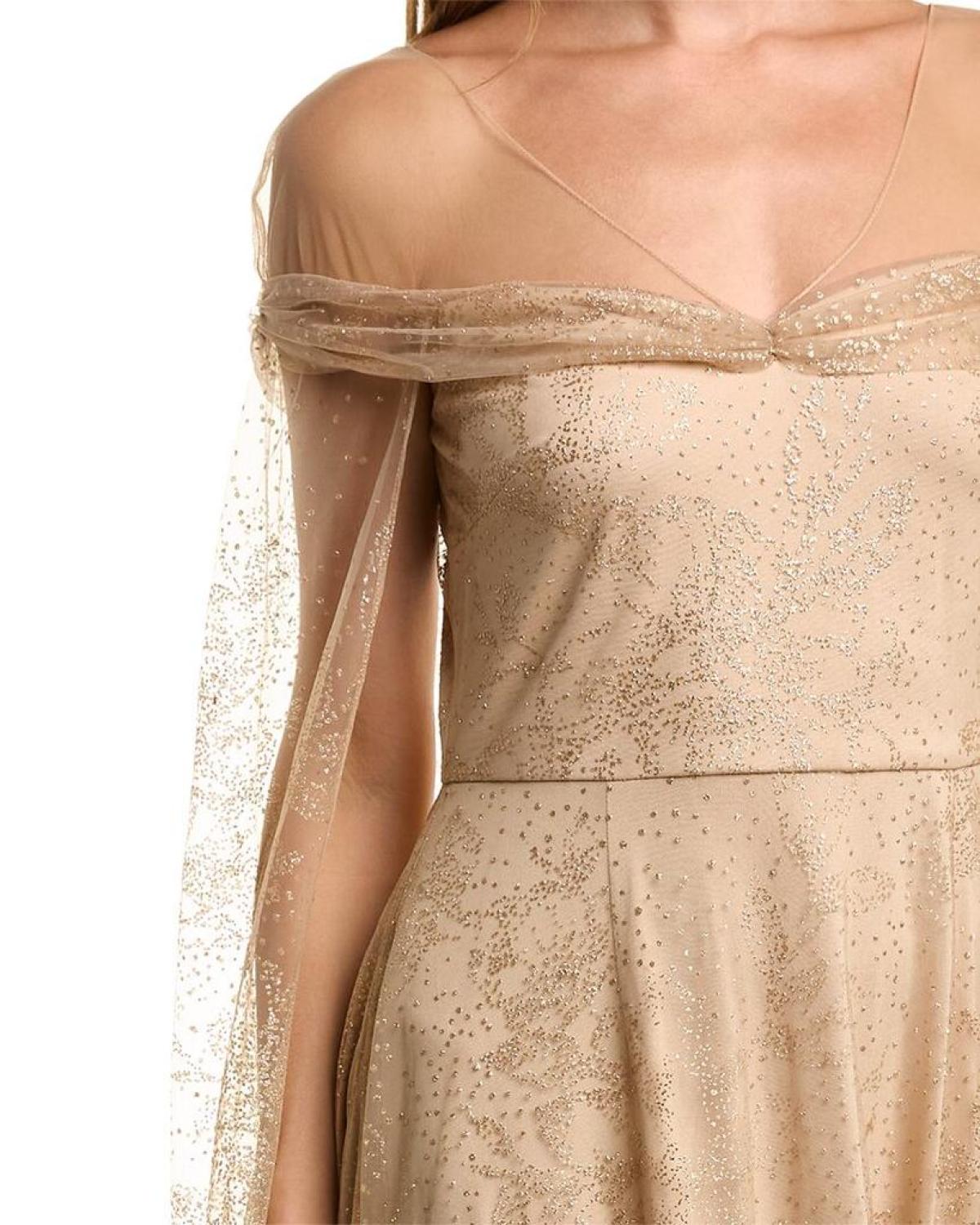 Marchesa Notte Glitter Cape Gown