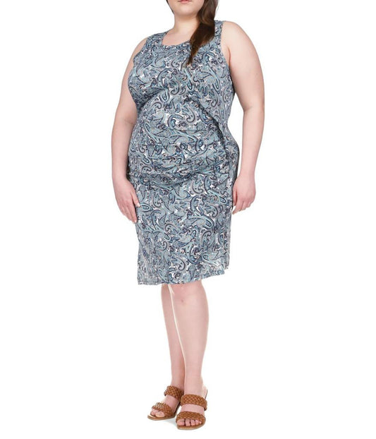 Plus Size Paisley Crew Neck Drape Dress