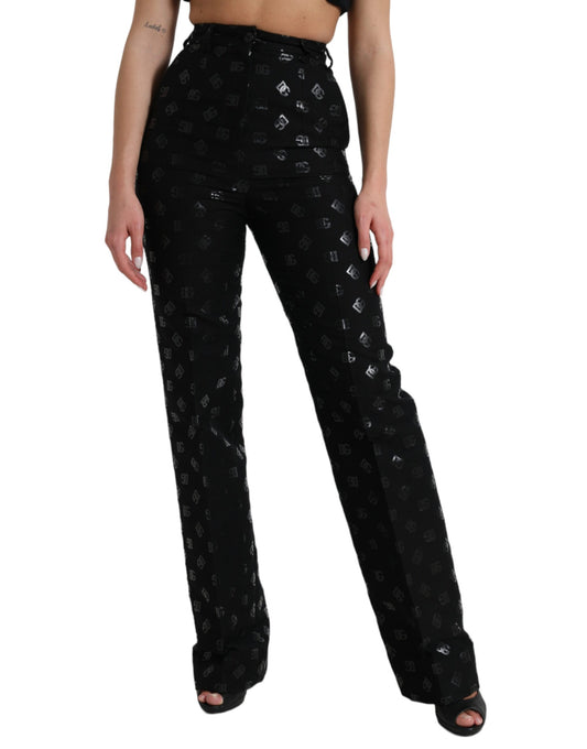 Dolce & Gabbana Chic High Waist Straight Pants with Logo Print
