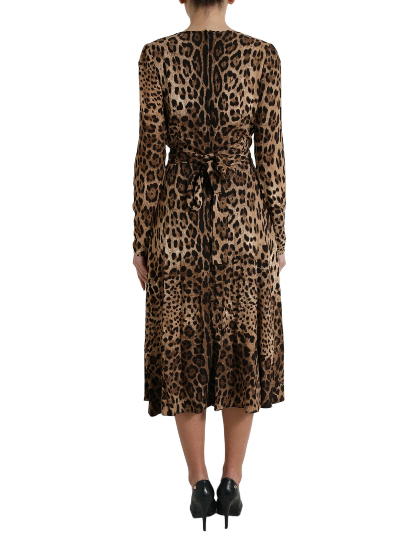 Dolce & Gabbana Elegant Leopard Print Wrap-Effect Midi Dress