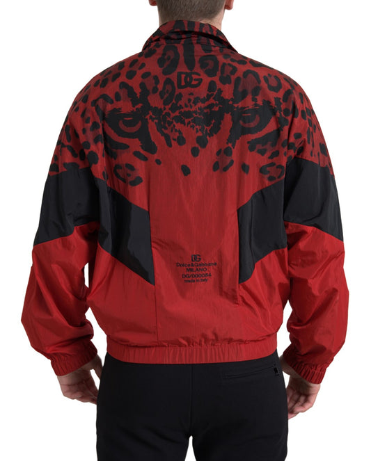 Dolce & Gabbana Red Leopard Zip Sweater Jacket
