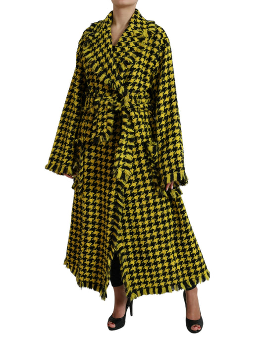 Dolce & Gabbana Chic Houndstooth Virgin Wool Long Coat