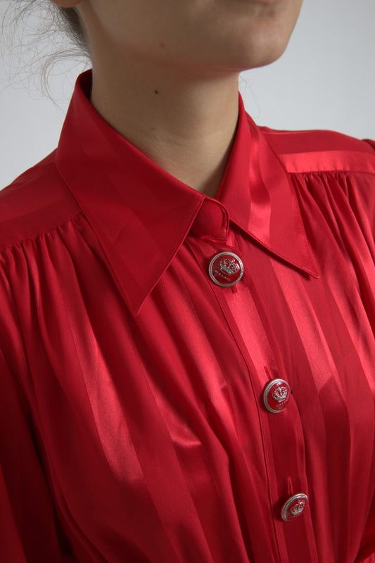 Dolce & Gabbana Elegant Red Silk Midi Dress with Button Detail