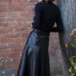Faux Leather Belted Midi Allas Skirt In Black