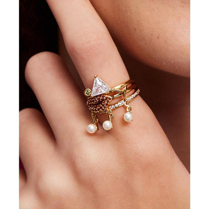 Gold-Tone 3-Pc. Set Crystal & Imitation Pearl Night-Out Motif Stack Rings