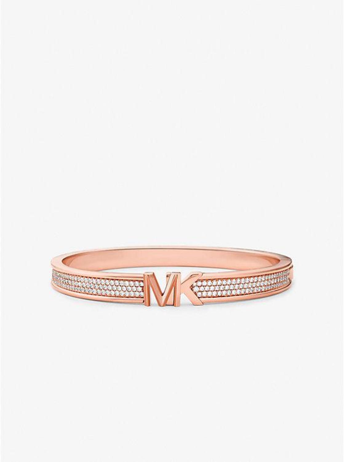 14K Rose Gold-Plated Brass Pavé Logo Bangle