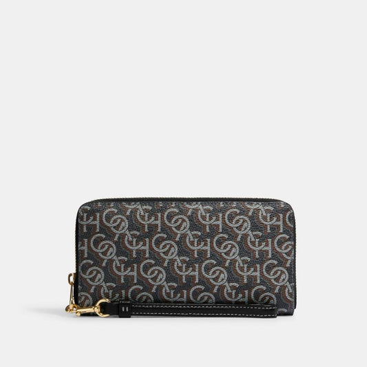 Coach Outlet Long Zip Around Wallet With Signature Monogram Print