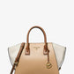 Avril Large Color-Block Pebbled Leather Top-Zip Satchel