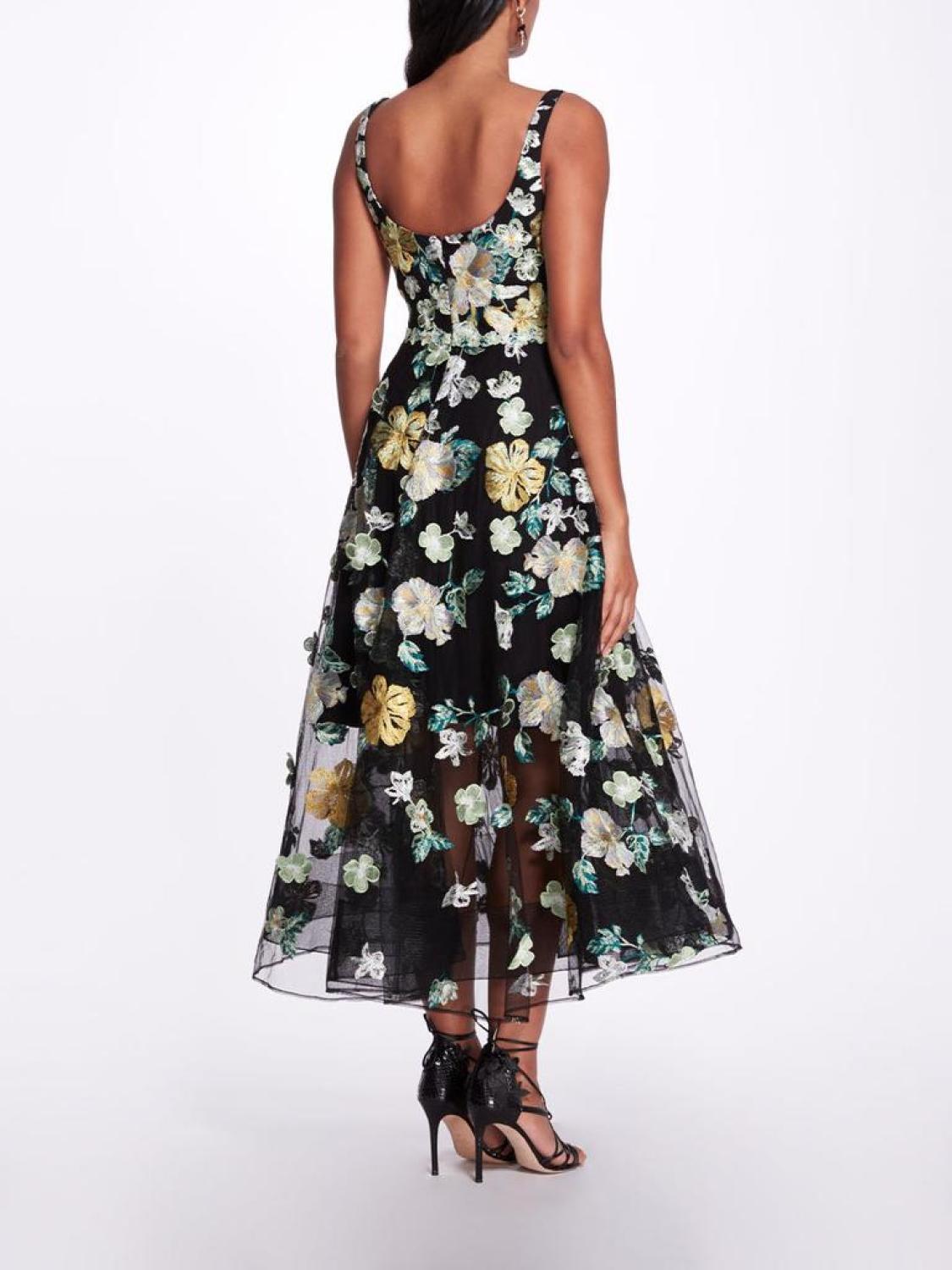 Embroidered Floral Tea Length Gown