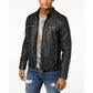 Men's Faux-Leather Detachable-Hood Motorcycle Jacket