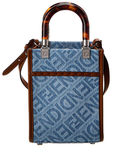 FENDI Sunshine Mini Denim & Leather Tote