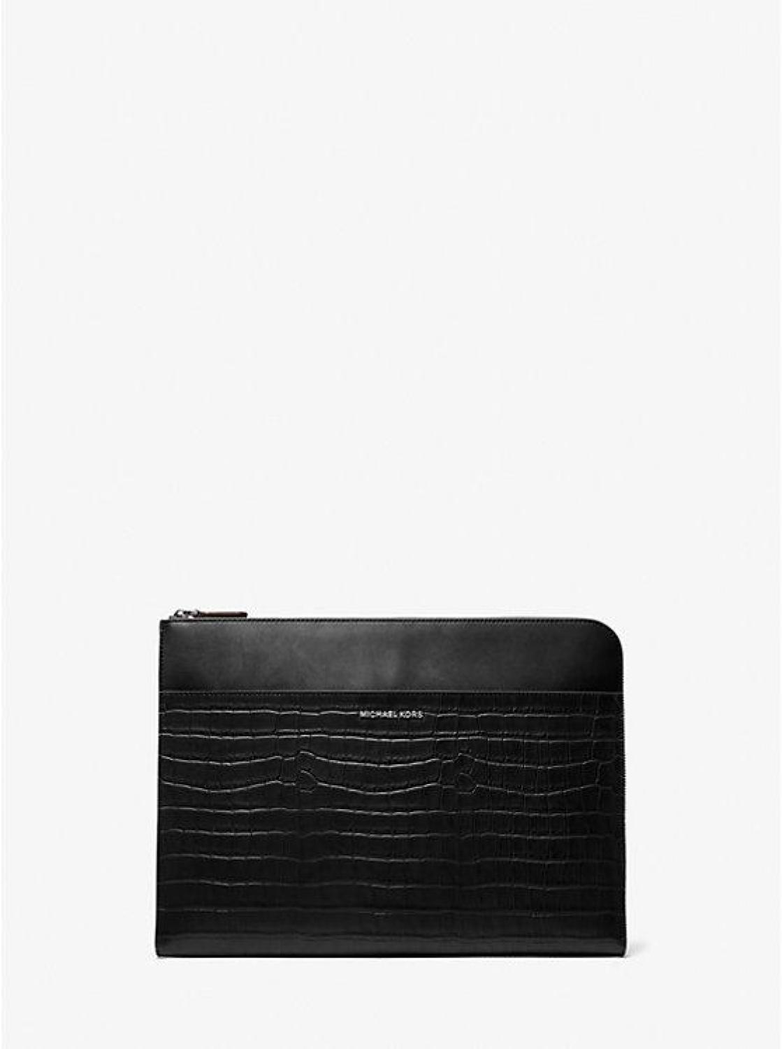 Hudson Crocodile Embossed Leather Laptop Case