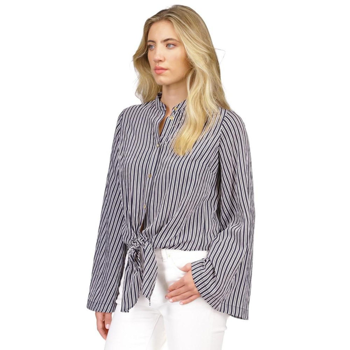 Women's Striped Button-Front Tie-Hem Top