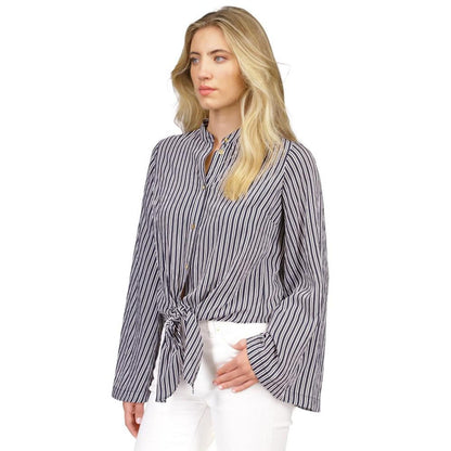 Women's Striped Button-Front Tie-Hem Top