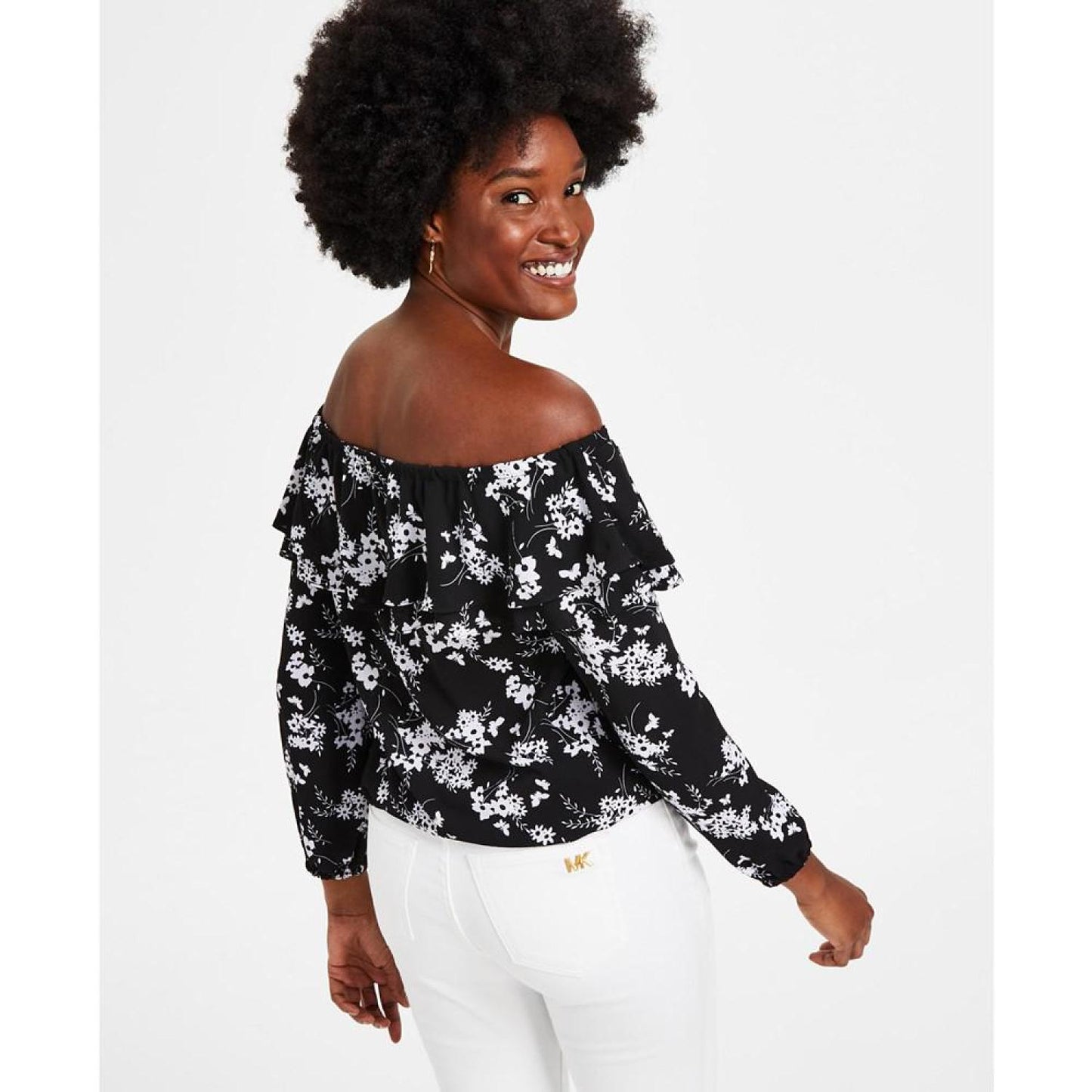 Women's Botanical-Print Off-the-Shoulder Top, P/XS-