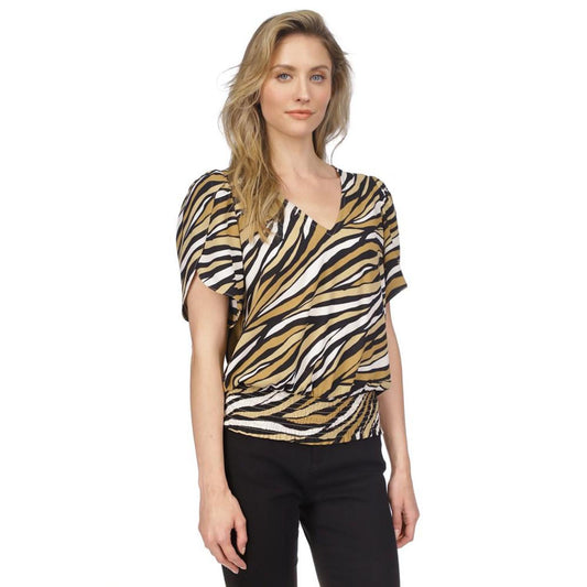 Women's Printed Tulip-Sleeve Smocked Blouse