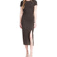 Metallic Ruched Short Sleeve Midi Dress